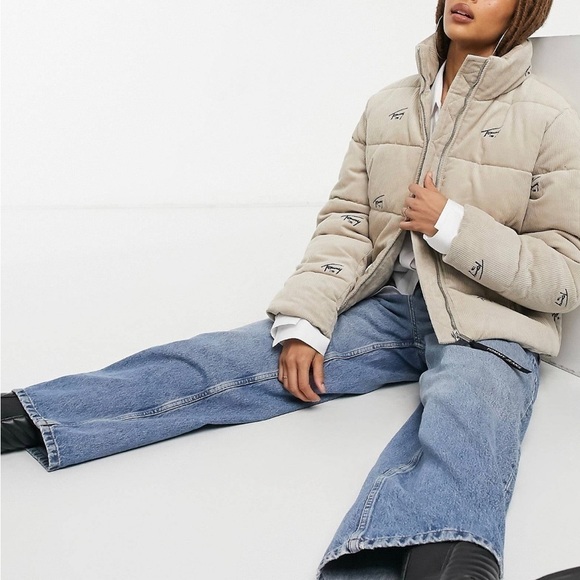 Tommy Jeans all over signature logo cord puffer jacket - Picture 1 of 10